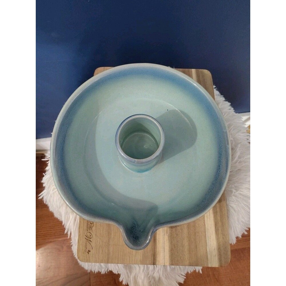 Clay Pottery Upright Oven Poultry Roaster w/ Box Blue Green Glaze Beer Can